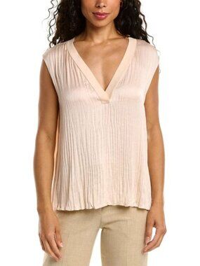 Vince Pleated V-Neck Sleeveless Camisole in Light Blush